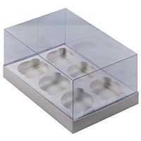 Коробка пластик для 6 капкейков 235х160х100 (белая)