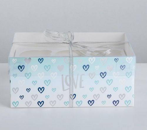 Коробка для 6 капкейков голуб "Love" 16*23*10см Коробка для 6 капкейков голуб "Love" 16*23*10см